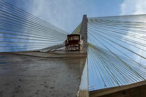 Carriage rising on a cable-stayed bridge in Sao Paulo, Brazil. Stock Photos