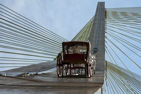 Carriage rising on a cable-stayed bridge in Sao Paulo, Brazil. Stock Photos