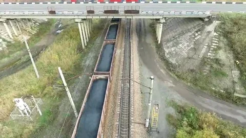 Carriages with coal drone shot Stock Footage 69206682