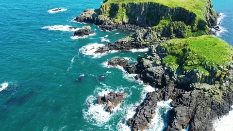 Carrick a Rede - North Ireland 2023 - Flying around Sheep Island Stock Footage 250359977