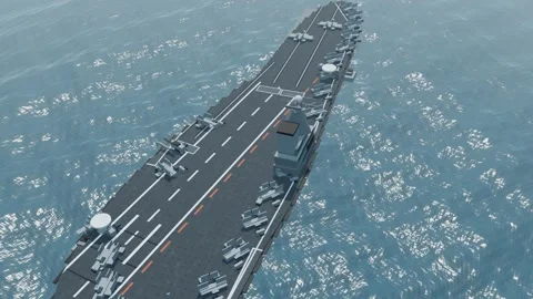 Carrier island and flight deck close pass aerial humid tropical haze seascap 스톡 동영상 343736197