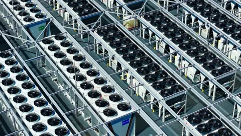 Carrier Neutral Data Center, Cloud Network and Cooling Infrastructure Stock Footage 340596916