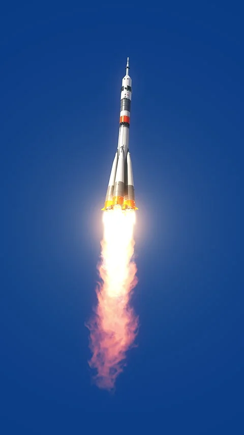 Carrier Rocket Takes Off In Blue Sky Stock Footage 302839714