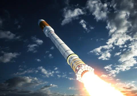 Carrier Rocket Takes Off In The Clouds Stock Illustration
