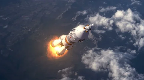 Carrier Rocket Takes Off Over The Clouds Stock Footage