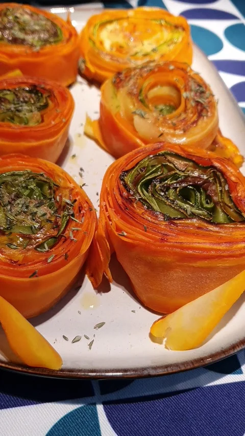 Carrot and courgette rolls Stock Footage 297067599