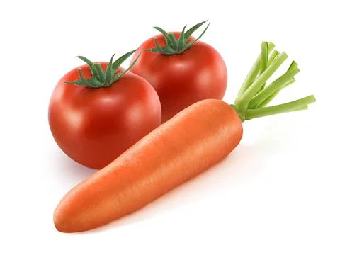 Carrot and Tomato isolated on a withe background Stock Photos