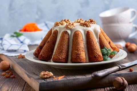 Carrot cake with walnuts. Stock Photos