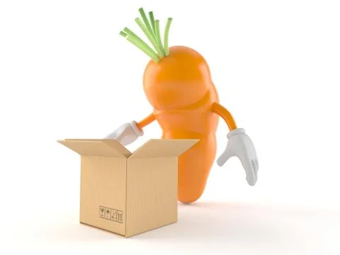 Carrot character with open box Stock Illustration