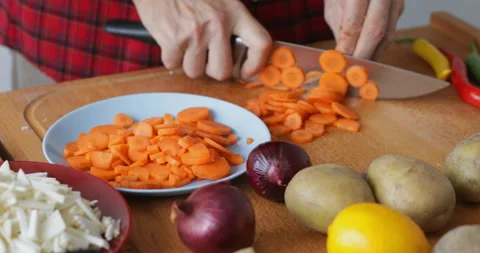 Carrot chopping, close up Stock Footage 146245114