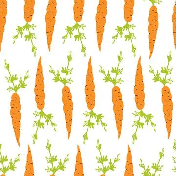 Carrot in a flat style on a white background. Vector seamless pattern Stock Illustration