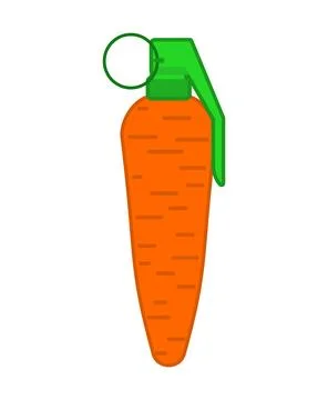 Carrot grenade. Vegetable explosion. Carrot juice explosive. Juice concept Stock Illustration