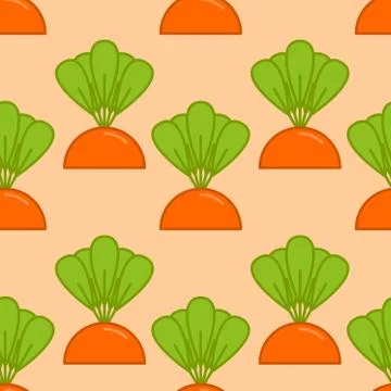 Carrot grow seamless pattern. Vegetable on garden bed background Stock Illustration