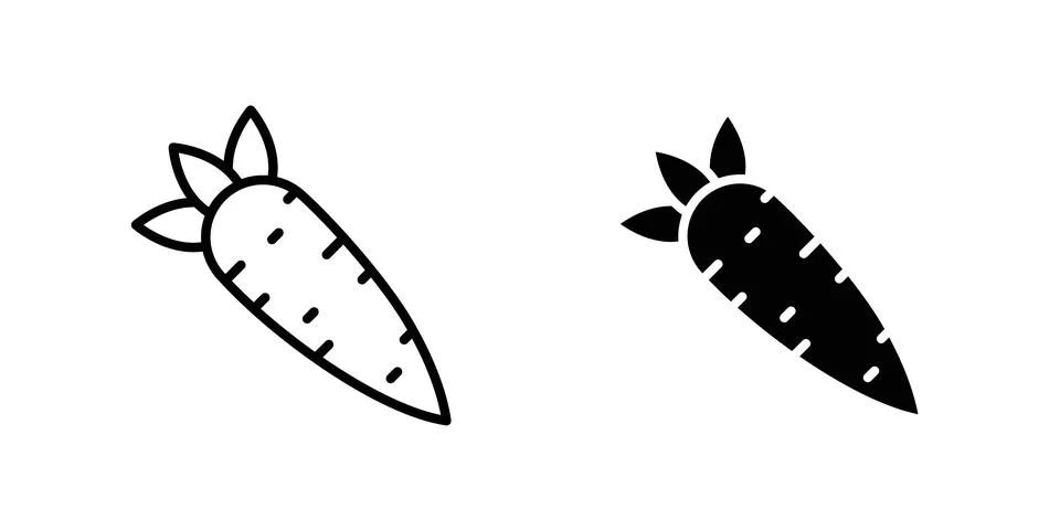 Carrot icon solid, line, and editable vector set. Stock Illustration
