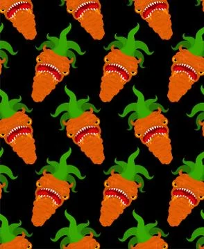 Carrot monster GMO pattern seamless. Angry Orange Vegetable with teeth backgr Stock Illustration