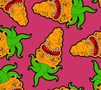 Carrot monster GMO pattern seamless. Angry Orange Vegetable with teeth backgr Stock Illustration