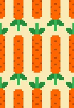 Carrot pixel art pattern seamless. 8 bit pixelated texture. Vegetable ornamen 스톡 일러스트