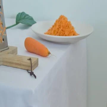 Carrot plate and board with carrot on white table Stock Photos