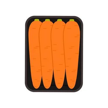 Carrot in rectangular plastic tray, top view of vegetable in supermarket box Stock Illustration