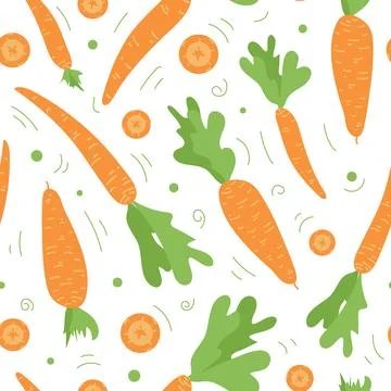 Carrot seamless pattern. Cute childish drawing. orange vegetables. Healthy Illustrazione stock