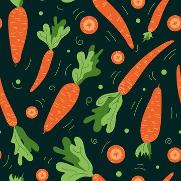 Carrot seamless pattern. Cute childish drawing. orange vegetables. Healthy Stock Illustration