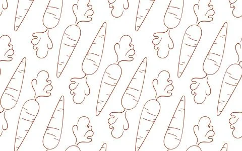 Carrot seamless pattern in line art style. Hand drawn design for kitchen Stock Illustration