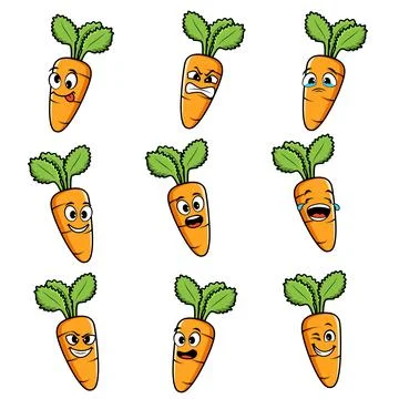Carrot set cartoon vector expression Stock Illustration