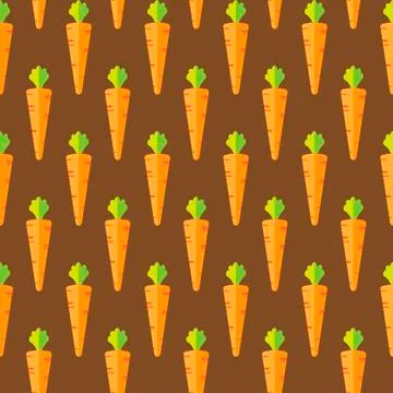 Carrot stock vector seamless pattern on brown background Stock Illustration