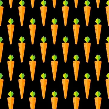 Carrot stock vector seamless pattern on black background Stock Illustration
