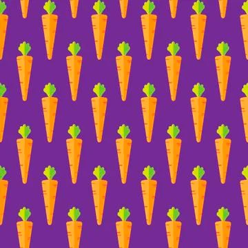 Carrot stock vector seamless pattern on purple background Illustrazione stock