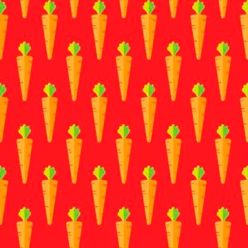 Carrot stock vector seamless pattern on red background 스톡 일러스트