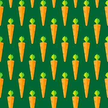 Carrot stock vector seamless pattern on green background Stock Illustration