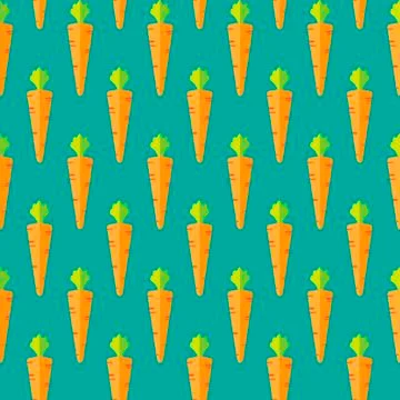 Carrot stock vector seamless pattern on green blue background Stock Illustration
