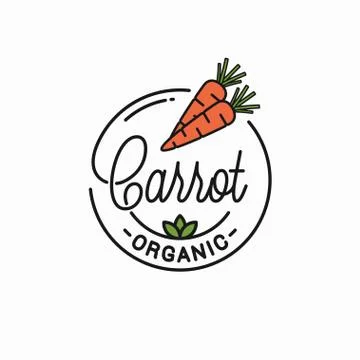 Carrot vegetable logo. Round linear of orange Stock Illustration