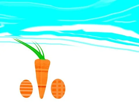 Carrots and Easter eggs orange with mixed textures on white background Stock Illustration