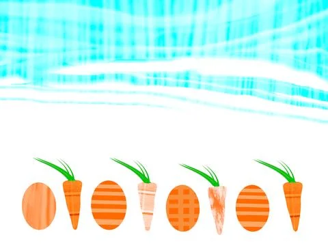 Carrots and Easter eggs orange with mixed textures on white background Illustrazione stock