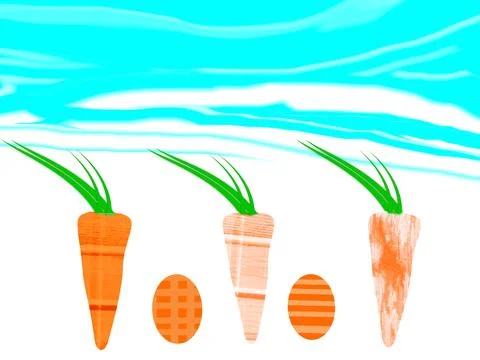 Carrots and Easter eggs orange with mixed textures on white background イラスト素材