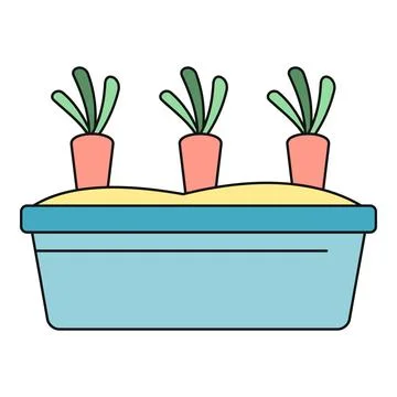 Carrots growing in rectangular garden planter with soil Stock Illustration