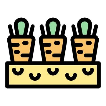 Carrots growing in rectangular planter box, gardening and vegetable productio Illustrazione stock