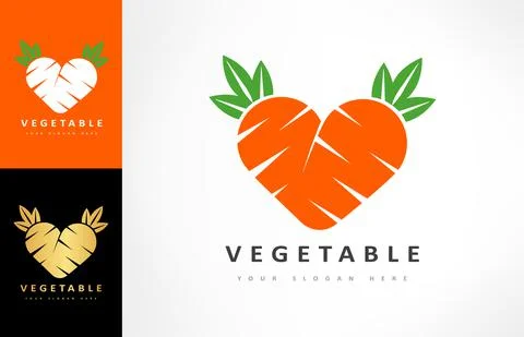 Carrots heart logo vector. Vegetable store design. Stock Illustration