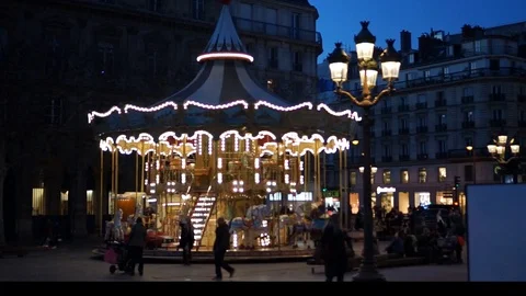 Carrousel In Paris Central At Night Stock Footage 108626535