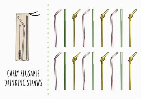 Carry reusable drinking straws. Change single-use disposable things on reusab Stock Illustration