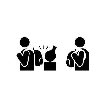 Carry your backpack in front in museums icon symbol Stock Illustration