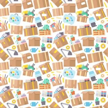 Carrying boxes seamless pattern warehouse shipping container Stock Illustration