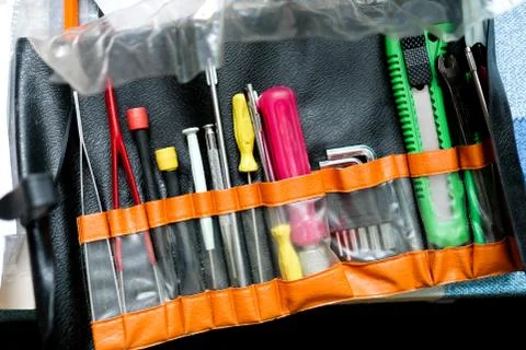 Carrying case with tools. Pockets for the necessary instrument Stock Photos