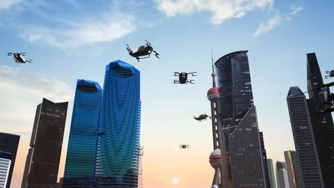 Carrying drones to fly over the city Video stock 331064805