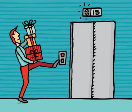Carrying gifts into the elevator Stock Illustration