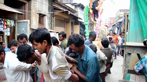 Carrying the idols of Durga Stock Footage 31334047