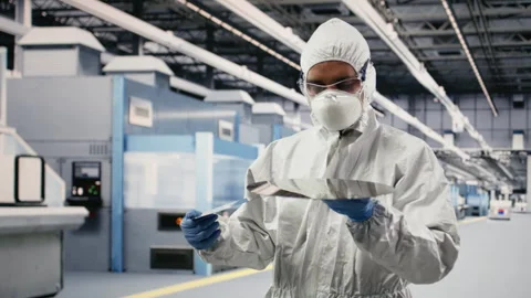 Carrying silicon wafer, advanced materials trial and careful researcher Stock Footage 333394704