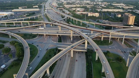 Cars and trucks on a multi-layer highway intersection, Austin, Texas, USA Stock Footage 129205729